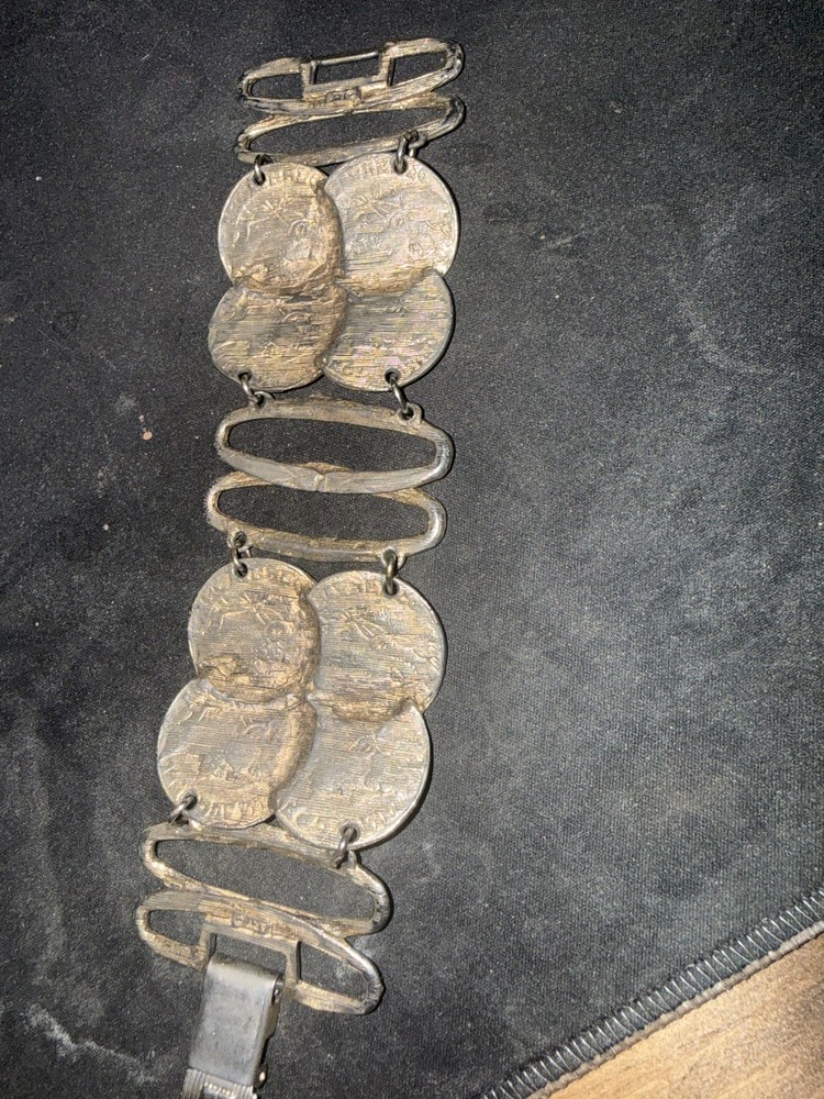 ART Arthur Pepper Wide Double Ancient Faux Coin Bracelet Signed Vintage Jewelry