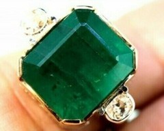 Art Deco 4.90 Ct Natural Emerald Antique Vintage Wedding Ring 14K Yellow Gold FN