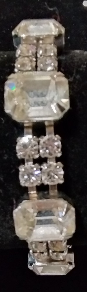 CLEARANCE Vintage Weiss Clear Rhinestone Bracelet Fold Over Clasp. #389
