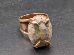 🔥 ANTIQUE 10K GOLD THICK BAND RING BRIGHT GALAXY BOULDER OPAL STONE 8.5 GRAMS