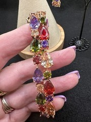 Gold Over Sterling Silver Multi Color Stones 7” bracelet & Earring Set