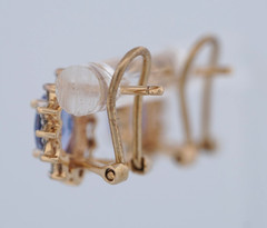 14K Yellow Gold Oval Tanzanite & Diamond Omega back Earrings, 3.3 grams