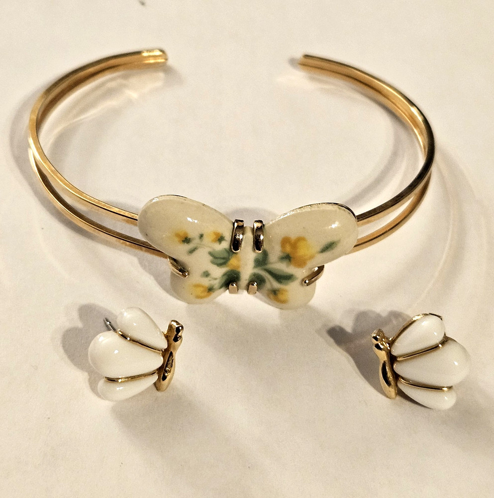 AVON Butterfly 1978 BURST OF SPRING Cuff Bracelet & 1981 GATSBY Post Earrings
