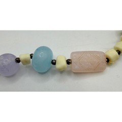 Vintage Pastel Carved Bead Necklace 24″ Textured Beads Spring Easter