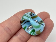 Murano Swirl Art Glass Wide Dome Cocktail Ring Blue Gold Chunky Sz 7.5