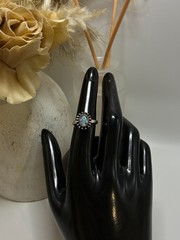 Vintage Crushed Mosaic Blue Fire Opal 925 Sterling Silver Sunburst Ring Size 6