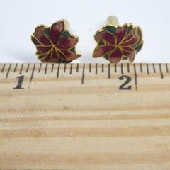 2 Pairs Enamel Earrings Vintage Floral 1980s 1990s Goldtone