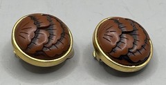 Vintage Givenchy France Brutalist Faux Cinnabar Button Clip-On Earrings 1977