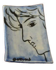 Rare Vintage Signed Evans Ceramic YOUNG MAN Brooch Pin 1.25 in. x 2 in. Blue