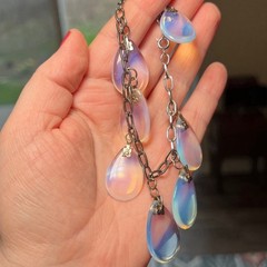 Unique Vintage French Opalescent Opaline Glass Teardrop Cha Cha Charm Bracelet