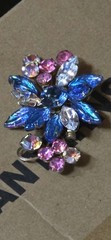 VTG DeLizza Elster Juliana Brooch Molded Givre Blue Glass Pink AB Flower Pin