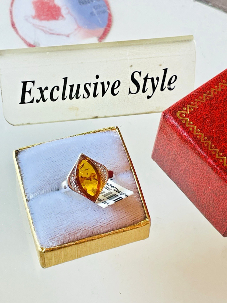 100% Genuine Baltic Natural Amber Silver Ring Size 7,0 Vintage Butterscotch 老琥珀