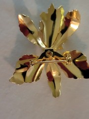 Vtg Gold Tone 2 Inch Iris Orchid Brooch