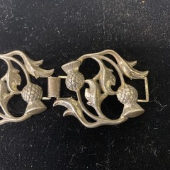 Sterling Silver 7 Inch 30g Panel Bracelet A Repousse Design Of Scottish Thistles