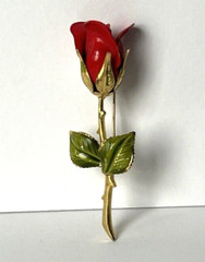 Vintage Rose Flower With Stem Pin Button Size .5 x 3 Inches Nice Quality