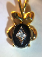 Antique Lind 14k Gold Filled Onyx Tourmaline Diamond Jewelry Pendant Charm