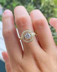 Art Deco Vintage Round Cut Lab Created Diamond 14K Gold Finish Engagement Ring