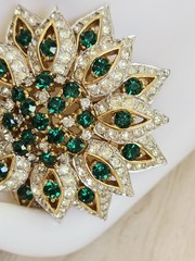 Vintage Jomaz Joseph Mazar Gold Rhinestone Flower Brooch Signed Jomaz