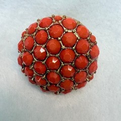 Vintage 1970s Red Acrylic Dome Earrings • Gold‑Tone Cast Setting • Post Style