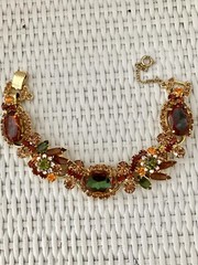 JULIANA D&E Iridescent Watermelon Art Glass Rhinestone Bracelet! SPECTACULAR!!
