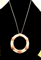 VINTAGE 925 CIRCLE PENDANT WITH PINK TOPAZ ROUND STONES, CZ BAGUETTES& 925 CHAIN