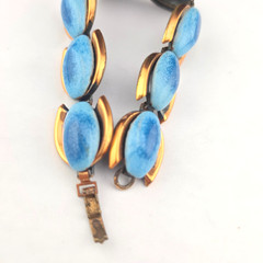 Vintage Mid Century Modern Robins Egg Blue Enamel Copper Panel 7″ Bracelet