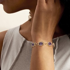 Vintage 16.10 ct. t.w. Amethyst Link Bracelet in 14kt Yellow Gold. 6.25 inches