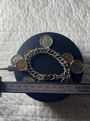 Vintage Coin Charm Bracelet 1940 – 1950’s Nine Coins – Bracelet