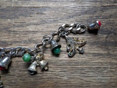 Vintage Christmas 7″ Chain/Charm Bracelet Trees Bells Ornaments