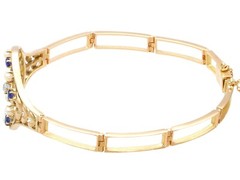 0.68Ct Sapphire, 0.15Ct Diamond, Seed Pearl and 18k Yellow Gold Bracelet