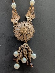 Vintage West Germany Aurora Borealis Rhinestone Filigree Necklace 22” S84