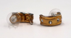 Vintage Gold-tone Huggie Hoops with Flush-set Rhinestones .60″ by .25″