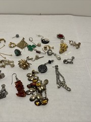 37-Single Silver And Gold Tone Stones earring lot vintage For Crafts Or Reuse