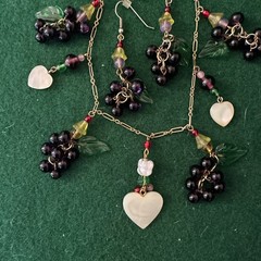 Vintage Hand Crafted Amazing Heart & Grape Cluster Dangle Necklace & Earrings