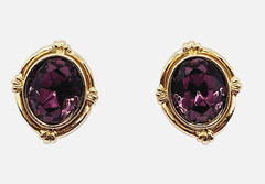 AVON Simulated Amethyst February Birthstone Gold Tone Pierced Earrings with Box
