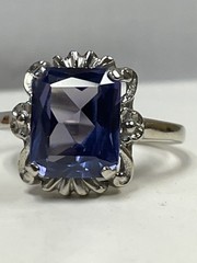 Schmitz Moore & Co. (SMCO) 10k Gold Ring, Blue-Violet Gemstone, Art Deco Era