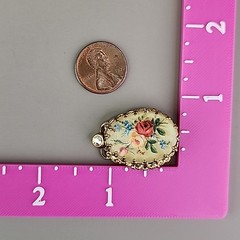 Vintage Flower Clip On Earrings Glass Transferware Germany Gold Tone Filigree