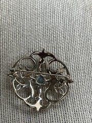 Pretty 1.82″ Gold tone metal blue and clear stone brooch