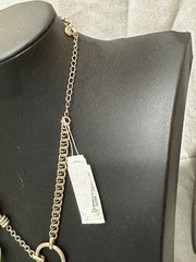 Liz Claiborne Multi Strand Statement Necklace Orange Green Light Gold Tone 18″