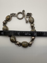 Vintage Sterling Silver Bird’s Eye Jasper Toggle Bracelet 6” Small Wrist