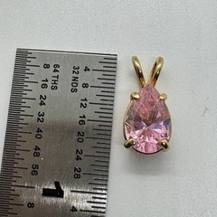 Vintage Gold Tone Pink Ice Pendant Pear Shape Fashion