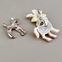 Vintage Enamel Horse Brooch Lot of 2 Brown Donkey With Hat 1 – 1 .75″