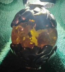 Large Vintage Tibetan Amber Bead w/ Ornate Silver 1.75″ x 1.25″