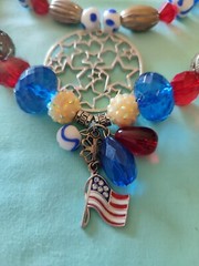 Red White Blue America 4th Of July Acrylic And Lamp work Art Glass Necklace