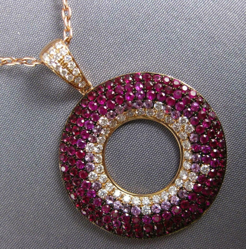 LARGE 3.51CT DIAMOND & AAA RUBY 18KT ROSE GOLD MULTI ROW CIRCLE OF LIFE PENDANT