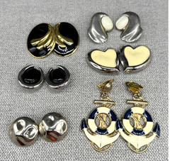 Vintage Earring Lot Clip Ons Pierced Enamel Hearts Nautical
