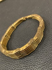 Machine Age Brass Architectural Modernist Geometric Links Panel Bracelet 7-3/8”