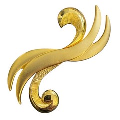 Vintage Tona Brooch Matte Shiny Goldtone Swirl 3-1/8″ Long