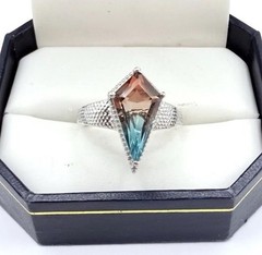 Unusual Sterling Silver Kite Cut Genuine AMETRINE Ring STS Sz7 Vintage Jewelry