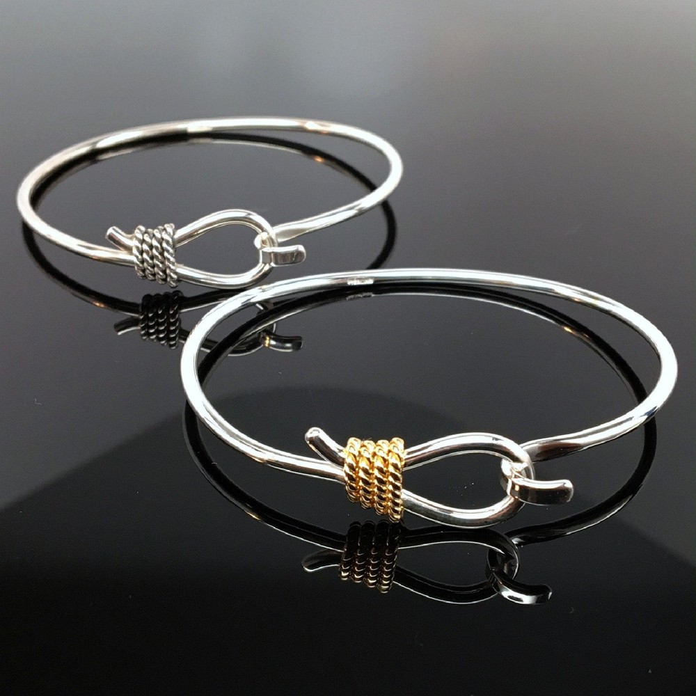 Sterling Silver Lariat Rope Bangle Charm Bracelet Western Rodeo Cowgirl Jewelry